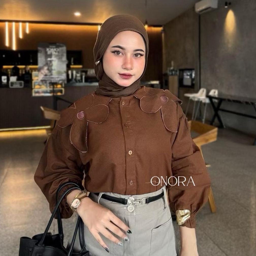 Diskon Blouse Linen Bordir Daisy Atasan Muslim Wanita | Kemeja Casual Fashion Kekinian
