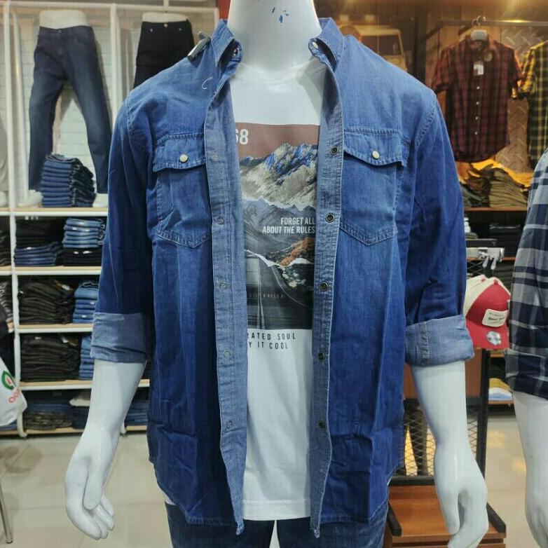 Diskon Emba Kemeja Denim / Kemeja Jeans Lengan Panjang Pria