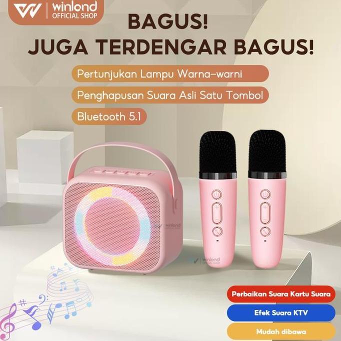 Winland Speaker Bluetooth Karaoke 2 MIC 1 SET Portable Mini Speaker Bluetooth Bass Wireless Jam spea