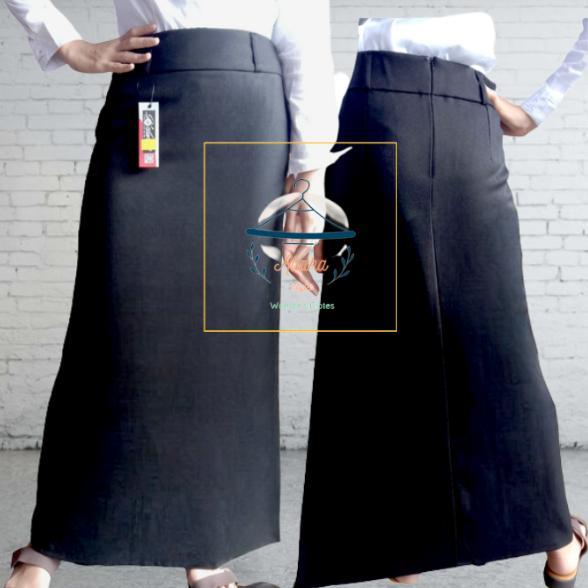 NEW DEALS Rok Hitam Panjang Wanita Model A Line Bahan Wol Untuk Formal Kerja Kantor