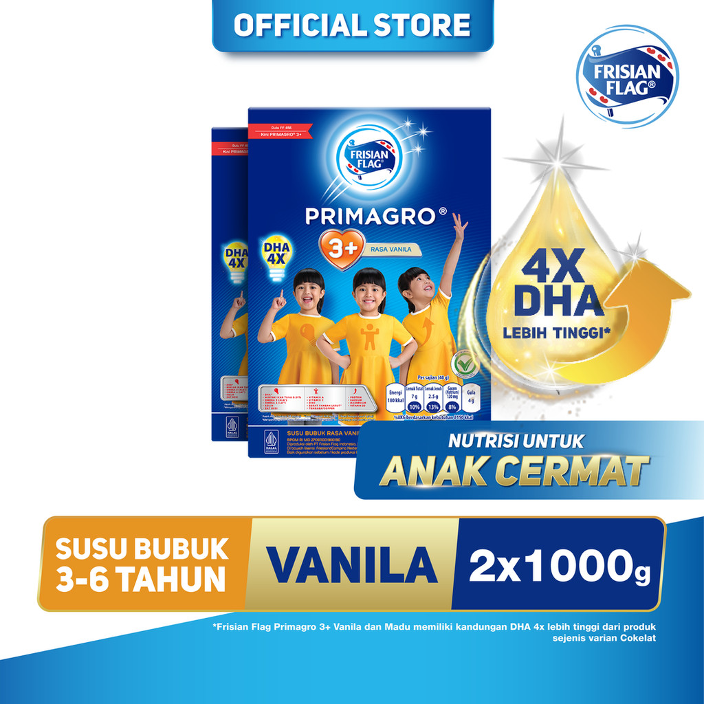 Frisian Flag Primagro 3+ Vanilla 1000 gr Susu Formula Pertumbuhan Anak - 2 Pcs