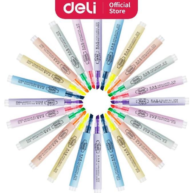 Deli Highlighter Warna Orange Candy, desain kepala miring untuk penggunaan yang nyaman S731 Pena Sta