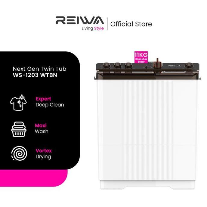Reiwa Mesin Cuci 2 Tabung 11Kg  WS-1203WTBN Walnut Brown