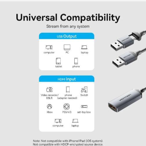 Vention HDMI Video Capture Card USB to HDMI Game Capture for Streaming
