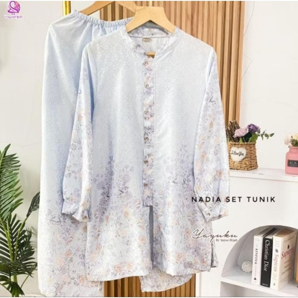 Diskon Nadia Set Tunik Setelan Wanita Lebaran Kekinian Motif Floral Kondangan Busui Friendly Elegant