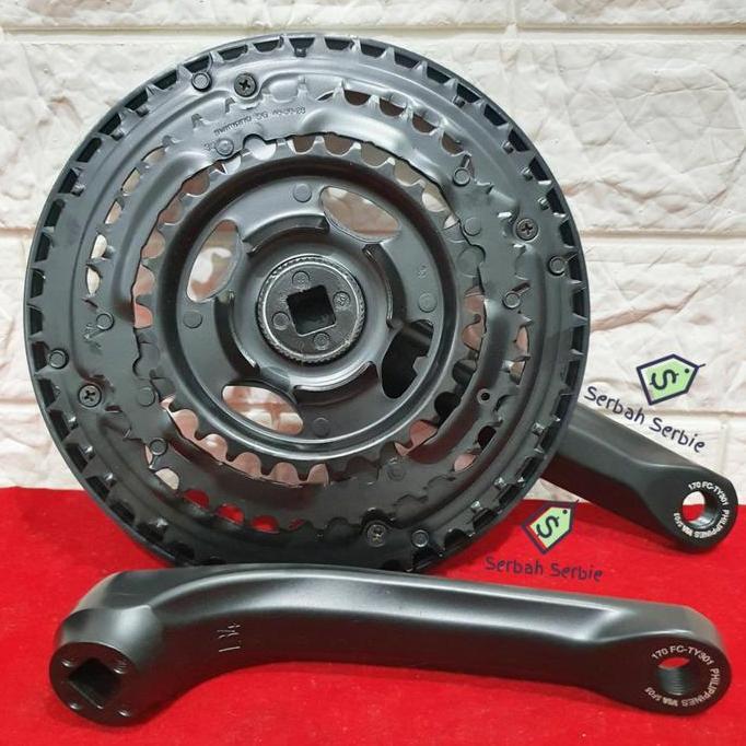ORIGINAL SHIMANO GEAR CRANK 48T 42T 6 7 GIR DEPAN SEPEDA MULTI SPEED BB KOTAK MTB MULTIPLE CRANKSET 