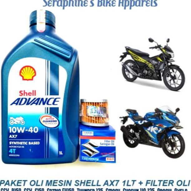 NEW PAKET OLI SHELL ADVANCE AX7 10W40 1L + FILTER OLI ORIGINAL SUZUKI SGO | GSX-R150 GSX-S150 SATRIA