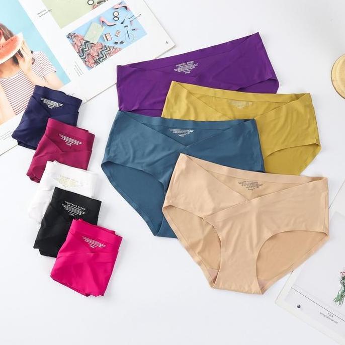 UNIQCD363 Celana Dalam Cewek Es Sutra Hamil Seamless CD Wanita Rendah Pinggang Sutra Bumil Sepinggul