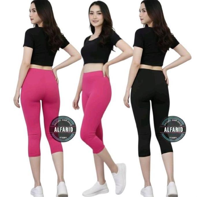 ALFARID STORE Celana Legging Spandek Licin 3/4 - Leging Dewasa Pendek Santai Daleman Melar  Fit Wani