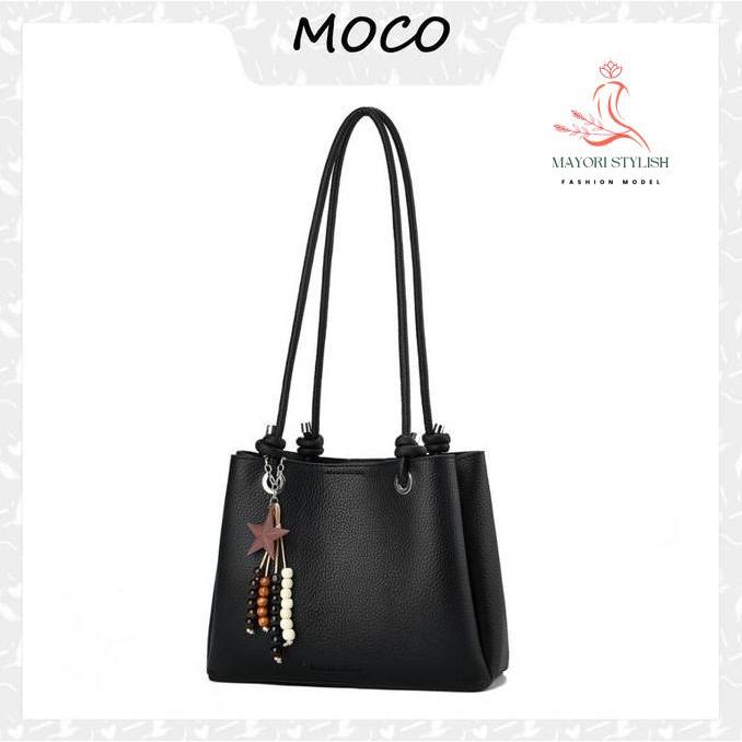 moco terbaru tas selempang moco 952 tote wanita totebag cokelat kanvas cewek