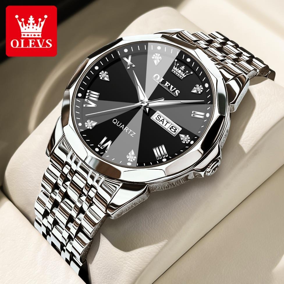 murah olevs jam tangan pria anti air original stainless steel luminous men watch analog model 9931