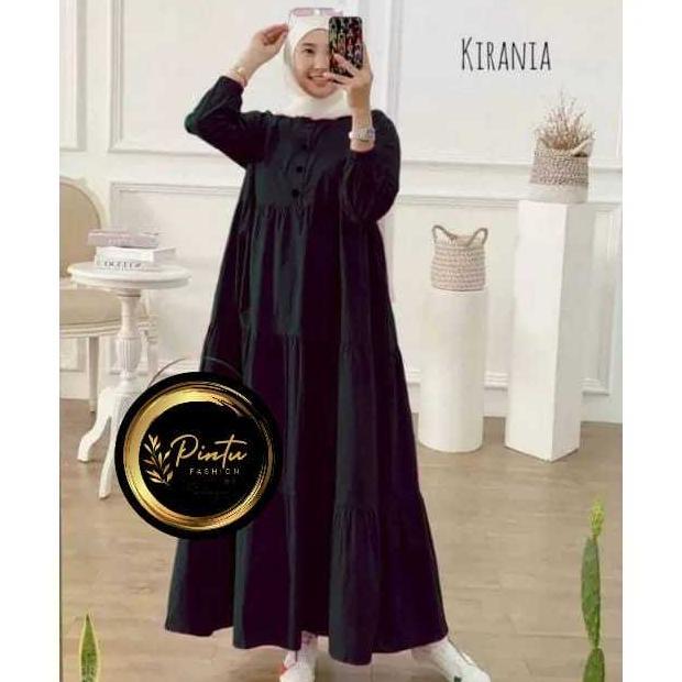 Berkualitas Kirania Midi Dres Gamis Kirania Rayon Santung Midi Dress Susun Polos Kancing