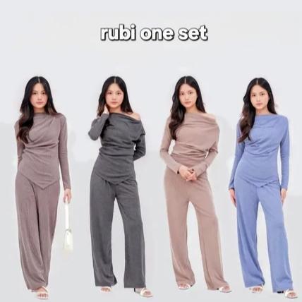 HEMAT RUBY ONE SET / Setelan Kulot Wanita Baju Muslim Bahan Knit
