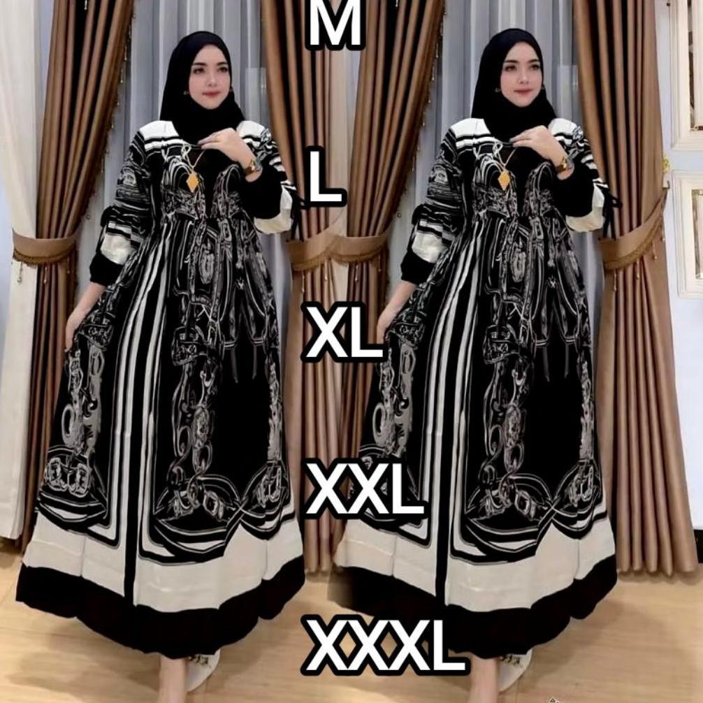 Grosir Gamis Anjani Pita Rayon Diamond / Gamis Rayon Motif Lengan  Balon Muat Sampe Ld 130