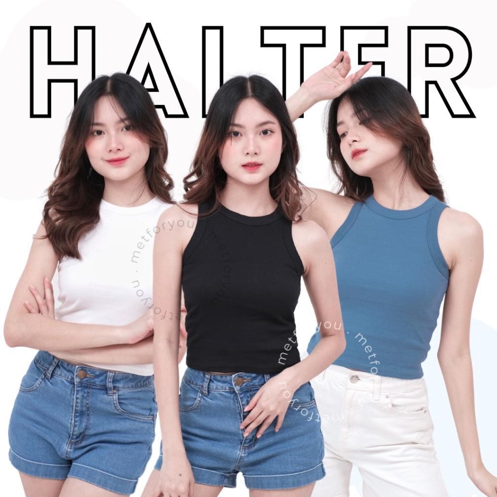 ORIGINAL METFORYOU Halter Rib Tanktop Wanita Korea Tank Top