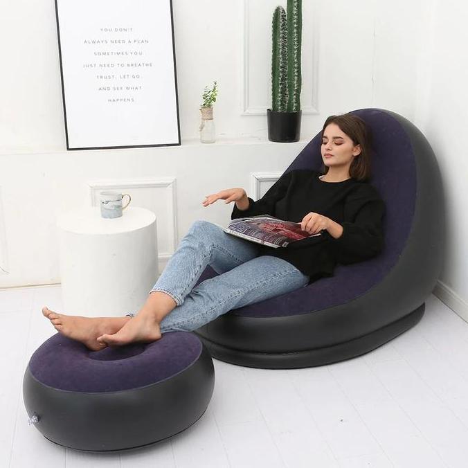 Kursi santai sofa malas lantai portable isi angin + sandaran kaki