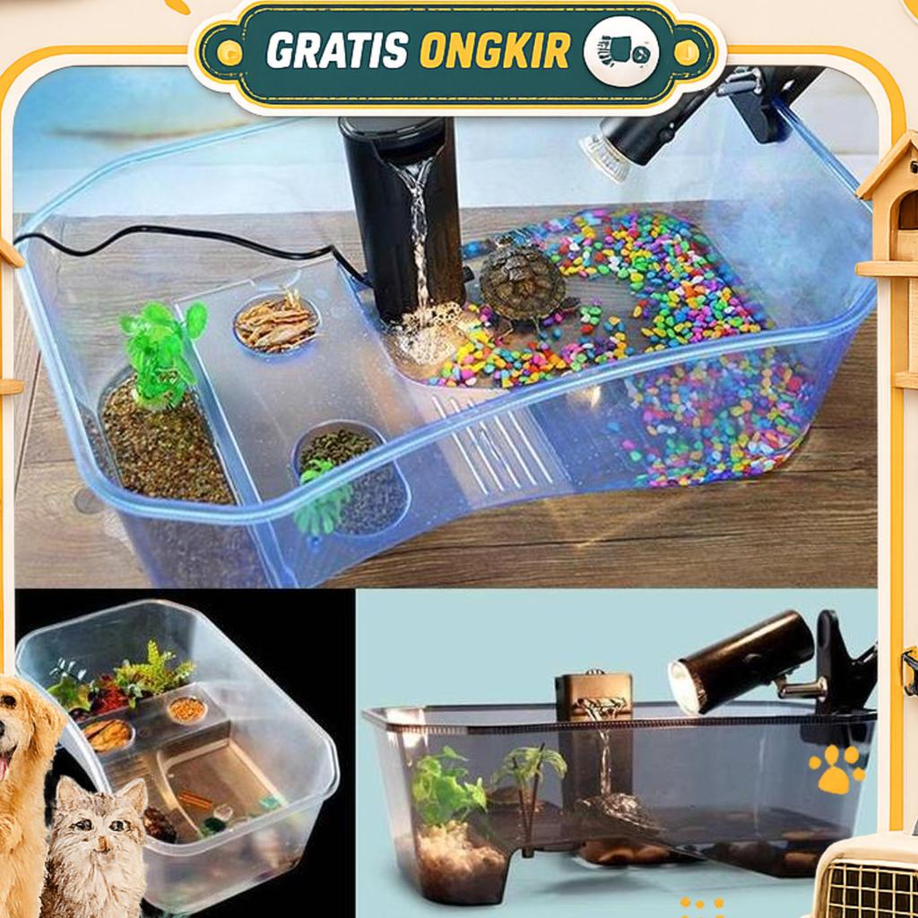 Aquarium Kandang Tempat Kura Kura Air Turtle Vivarium Tank Reptile Set