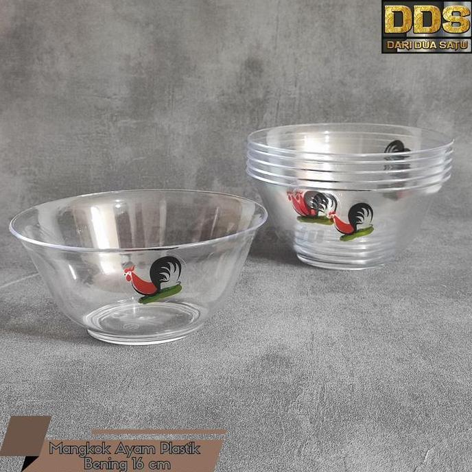 Mangkok Ayam Jago Plastik Putih Bening Mangkok Mie Bakso (6 pcs) JS