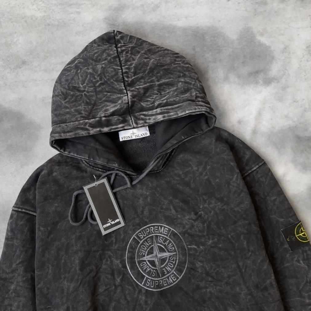 TERBARU JAKET HOODIE STONE ISLAND X SUPREME BORDIR FULL LABLE AND TAGG EMBOS FREE TOTEBAGG