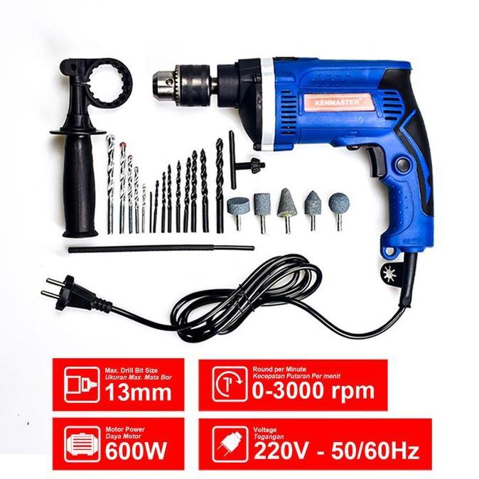 Clamme- Kenmaster Bor Impact Drill 13Mm With Box - Bor Listrik - Bor080