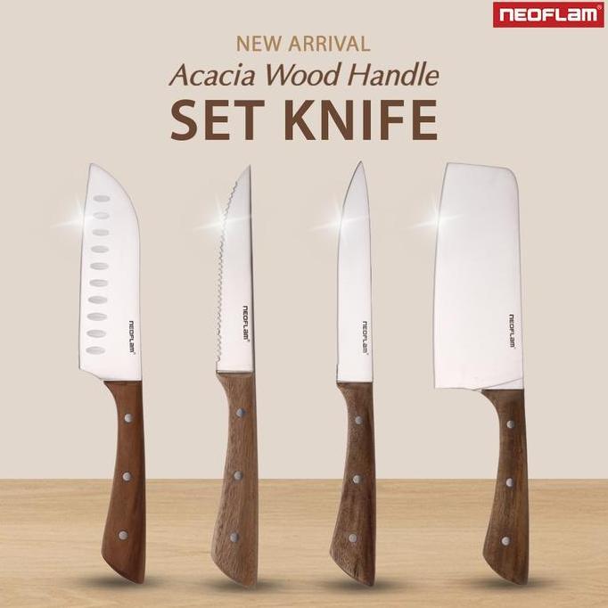 NEW Neoflam Acacia Knife / Pisau Dapur / Pisau Gagang Kayu Akasia
