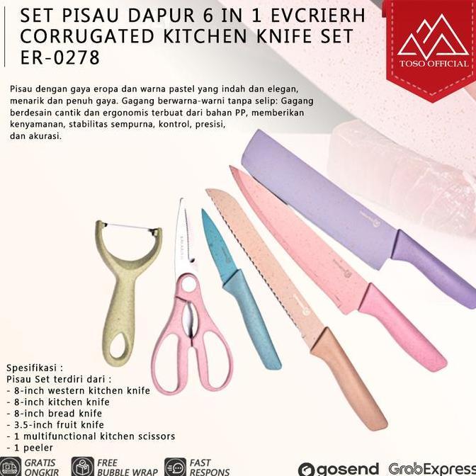 NEW SET PISAU DAPUR 6 IN 1 EVCRIERH CORRUGATED KITCHEN KNIFE SET ER-0278
