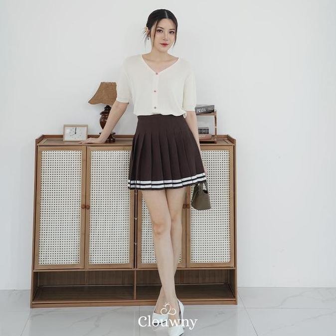 mubinrifae - clouwny stripes tennis skirt rok wanita korea modern korean premium knitt pendek pink m