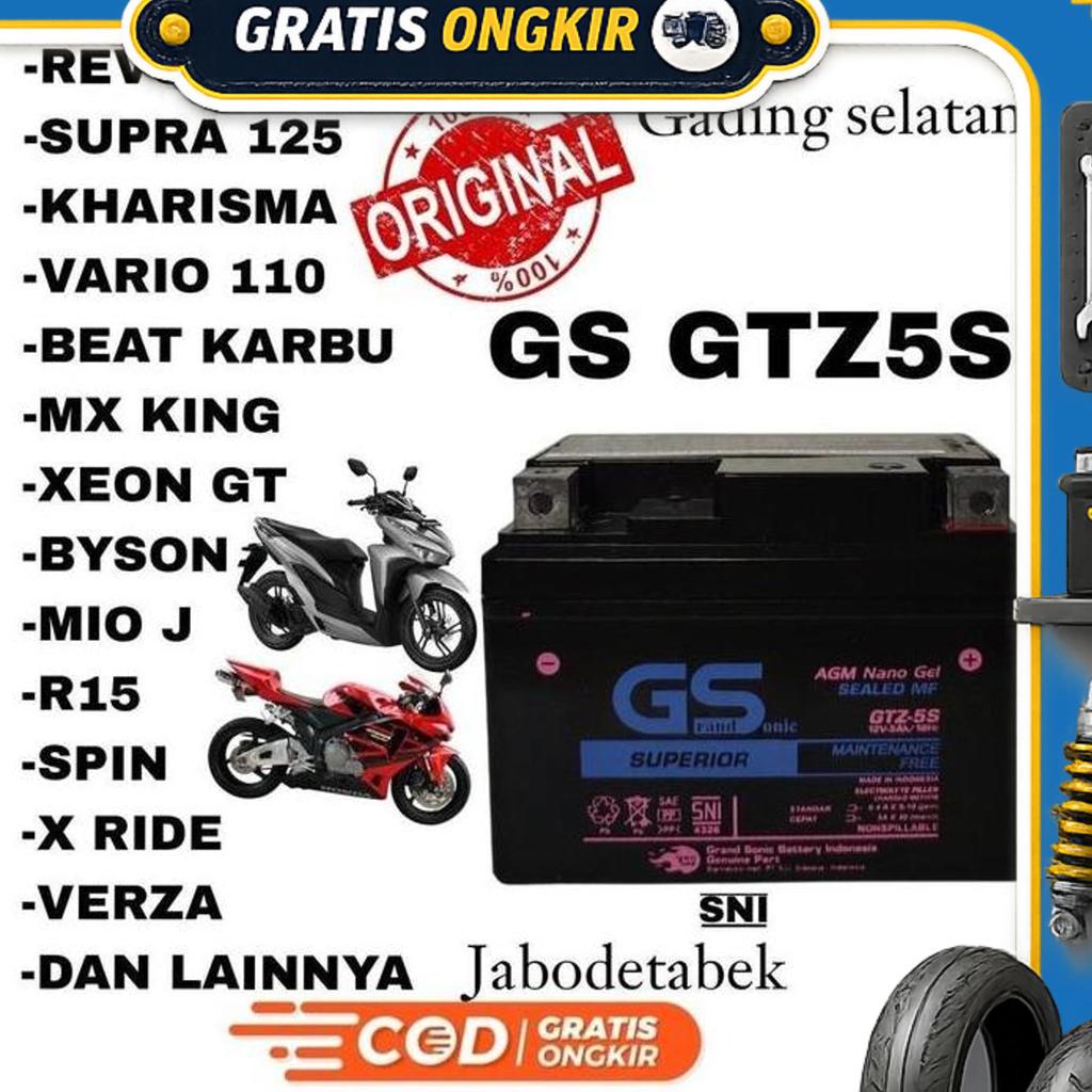 Gtz5S Mf 12V 5Ah Aki Motor Honda Beat Vario 110 Supra X 125 Scoopy Spacy Blade Revo New Mega Pro Aks