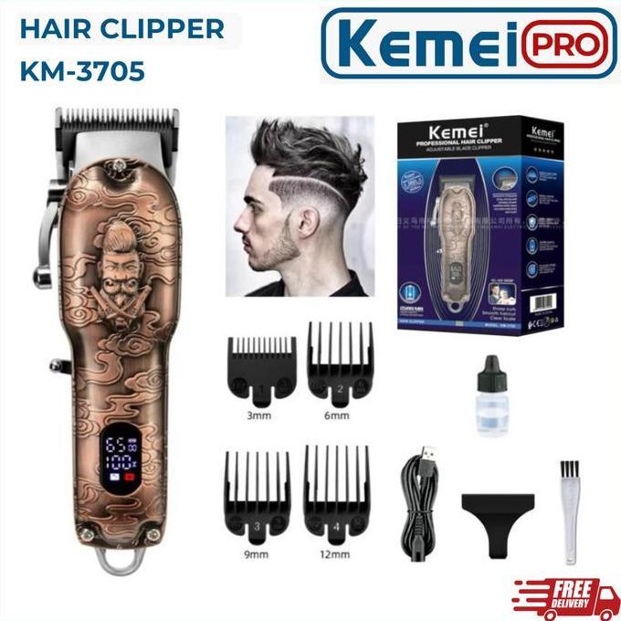 KEMEI 3705 Alat Cukur Rambut KM 3705 Hair Clipper Cordless Metal Emboss Body Alat Cukur RambutKemei 