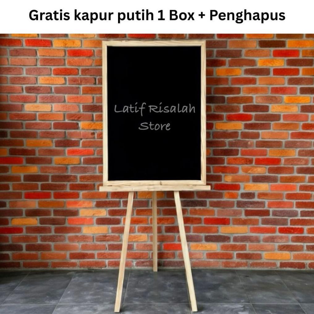 Papan Tulis Kapur 40X60Cm + Standing (Gratis Kapur Putih 1 Box + Penghapus) Papan Tulis Hitam,Papan 
