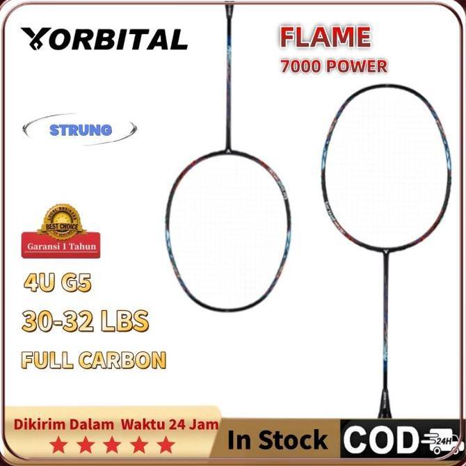 [Cod] Orbital Flame 7000 Power Raket Bulutangkis 2Pcs Full Carbon 4U G5 822G 26-32Lbs Terpasang Sena