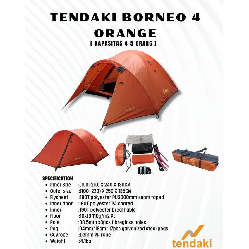 Tendaki Borneo 4 Kapasitas 4-5 orang Tenda Outdoor Tenda Borneo 4 Orange Blue Harbour Camping