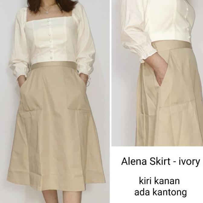Rok Wanita Midi Skirt Katun Polos Model A Line Panjang 7/8, Alena Skirt# Casual HS