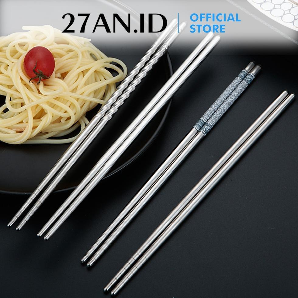 Original ( 27An.Id ) Sumpit Makan Motif H449 Stainless Korea Bulat Ukuran 22
