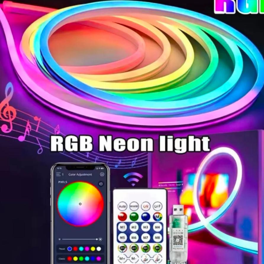 Lampu Neon Flex Rgb Running Panjang 5 Meter Usb 5 Volt Dengan Sensor Suara & Kontrol Aplikasi,Remote