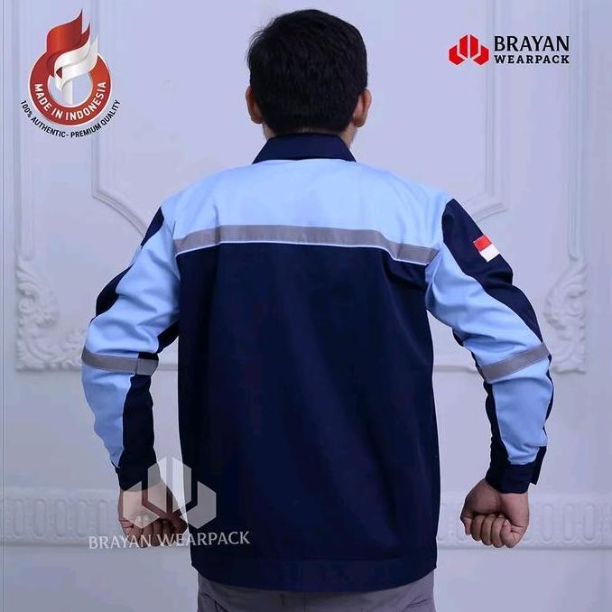 Brayan Wearpack Baju Safety Proyek Lengan Panjang Dongker Tosca Seragam Kerja Lapangan Bahan America