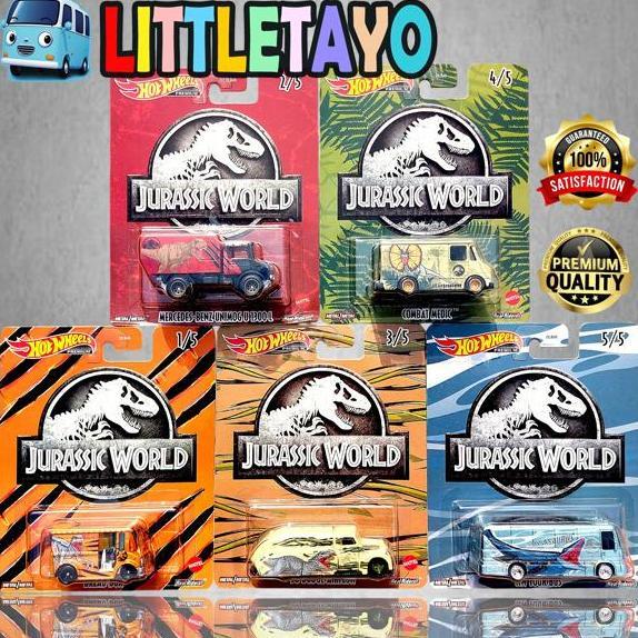 HOTWHEELS JURASSIC WORLD PARK SET 5 PC PREMIUM - MERCEDES BENZ DODGE