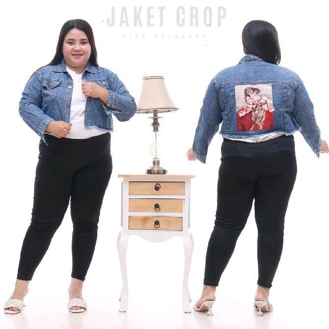 Serdapratama - Jaket Jeans Crop Pita Belakang Denim Jaket Jeans Kancing Wanita Casual