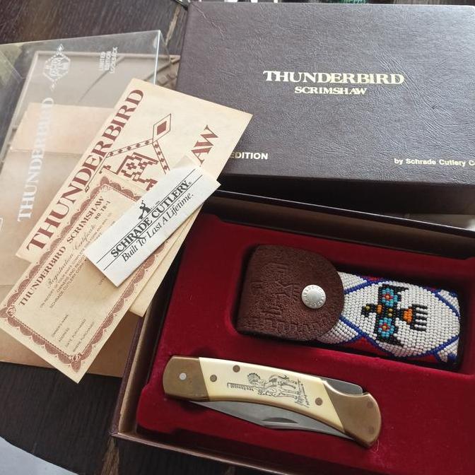 SCHRADE THUNDERBIRD SCRIMSHAW 5" NOS Edition USA Original