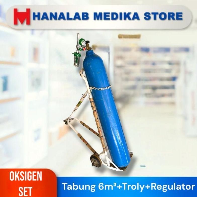Tabung Oksigen 6M Isi + Regulator dan Troly