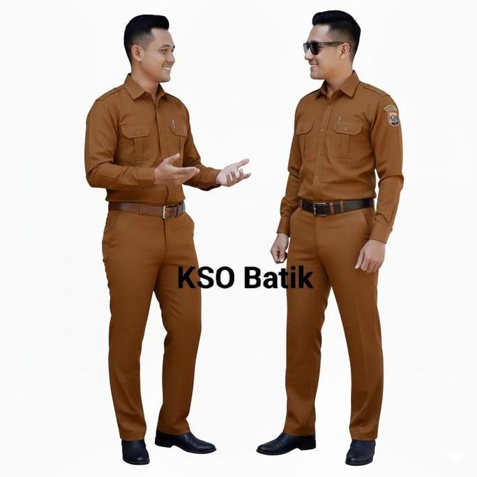 Satu Set Baju Khaki Coklat Pria Lengan Panjang /Seragam Pns Pria Lengan Panjang / Baju Dinas Pemda /
