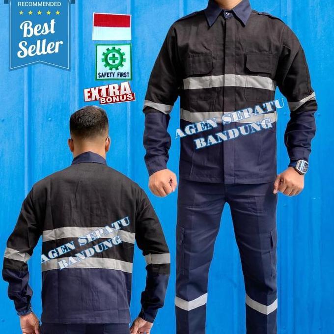 1 Set Baju Kerja Wearpack Kaltelpak Safety K3 Kombinasi Navy Lengkap 13 Warna Murah