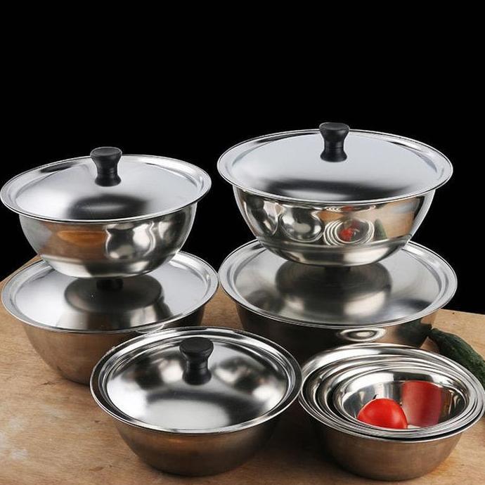 Baskom Stainless 20Cm 22Cm 24Cm 26Cm Wadah Sayur Besar Baskom Tutup Multifungsi Allshop