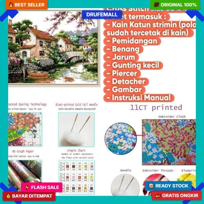 Kristik Pemandangan Indah Set Embroidery Craft Set Complete - Kerajinan Menyulam Set Lengkap Kristik