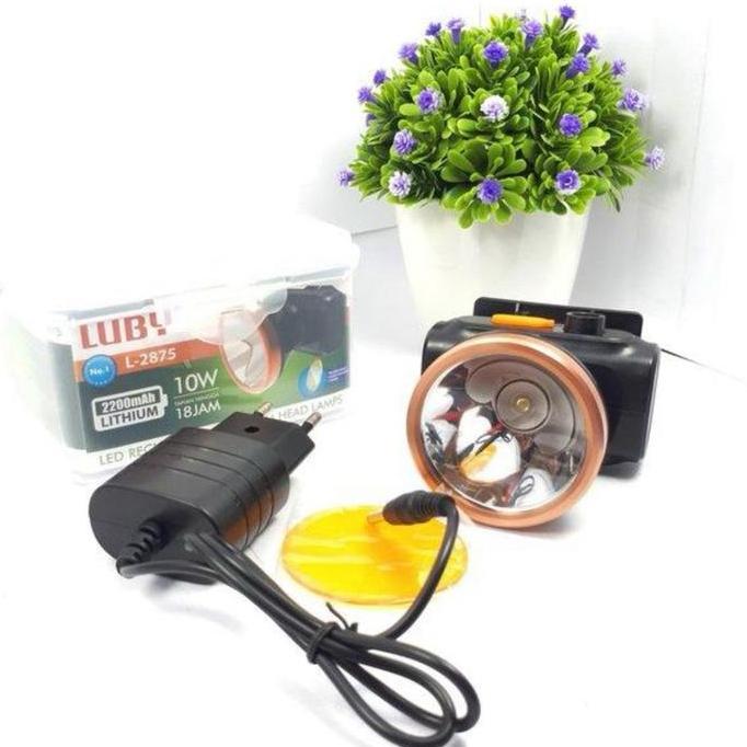 Luby Senter Kepala L-2875 10 Watt Cahaya Putih & Kuning Baterai 2000mAh Chargeable 500 Meter Sorot L