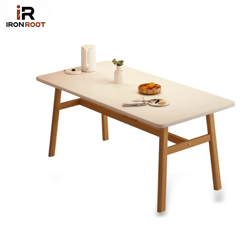 IRONROOT Meja makan kayu solid imitasi 140CM Meja modern sederhana Nordik meja ruang tamu Meja makan