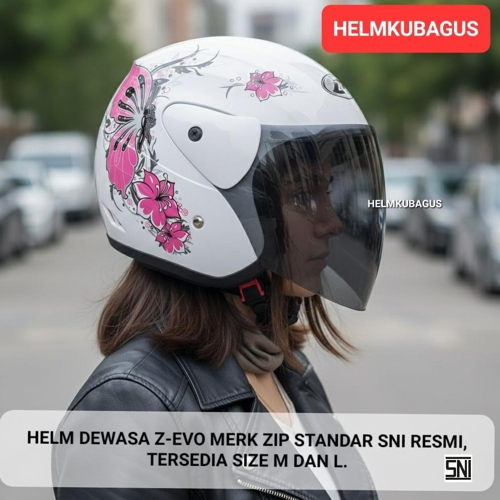 NEW HKB Helm Dewasa SNI besar L jumbo cewek cowok kupu bunga hijab half face snoopy bunga butterfly 