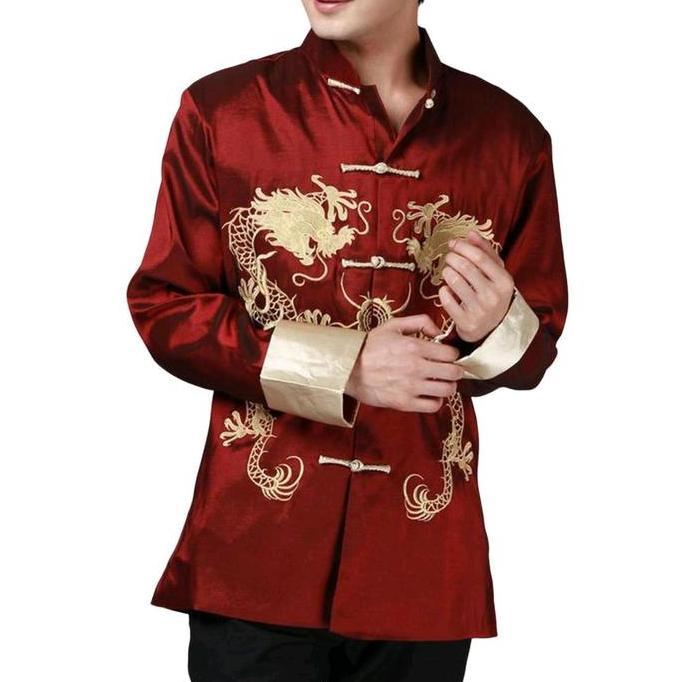 CNY SALE Atasan Cheongsam Pria Tang Suit Furing Bordir