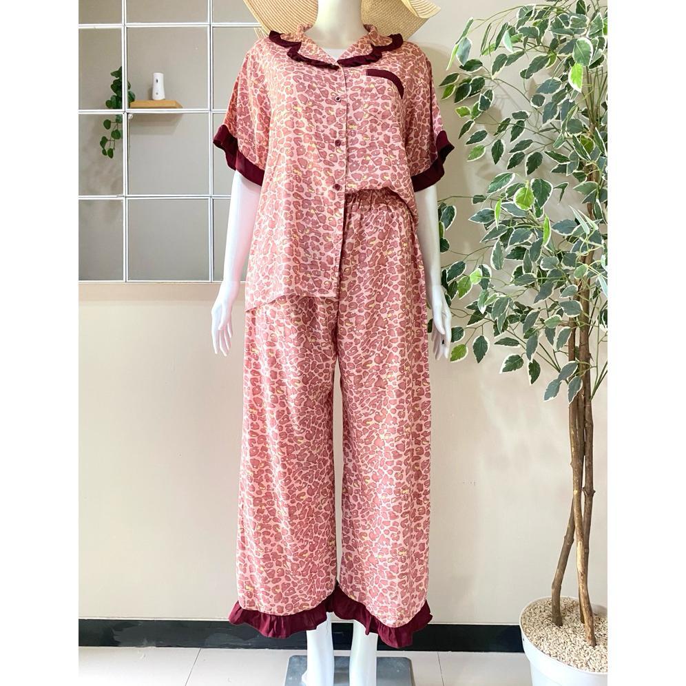 murah set ara ruffle piyama kombinasi jumbo rayon viscose