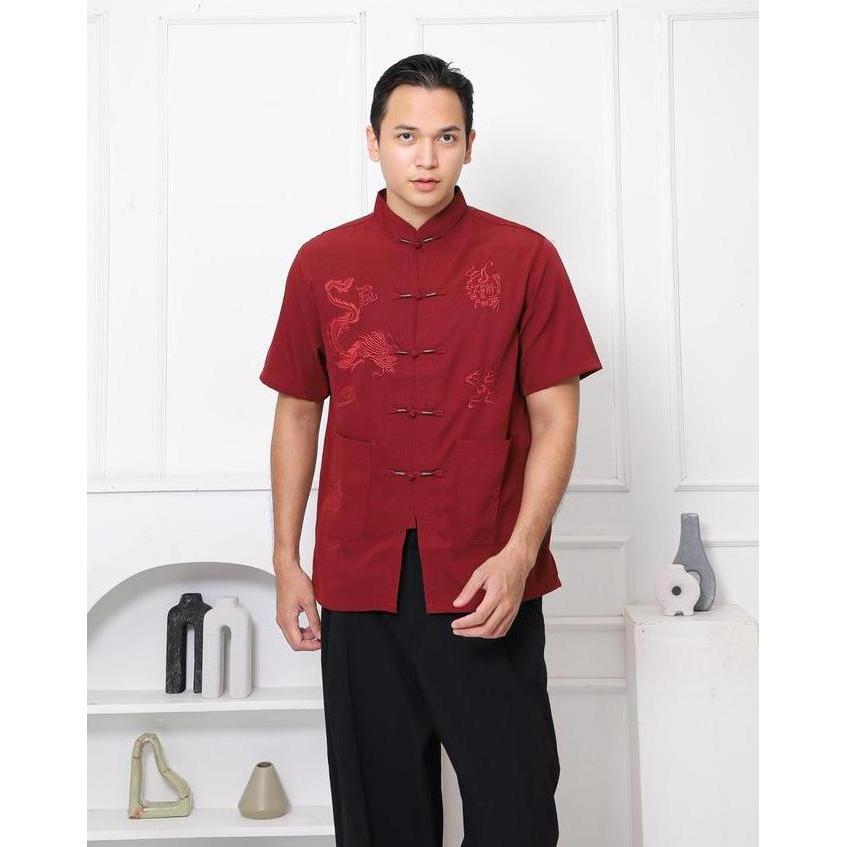 Chinese New Year Sale Baju Cheongsam Pria Baju Tradisiona Pria Kemeja Formal Baju Imlek Pria Bordir 